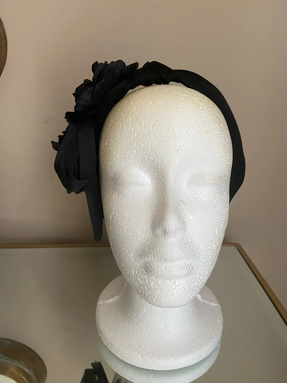 NWOT Handmade Black Floral Rhinestone Turban Headband